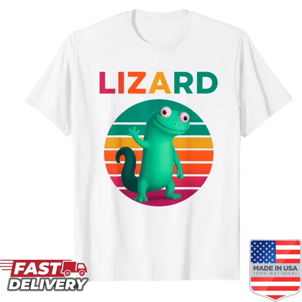 Retro sunset gecko design with whimsical lizard graphics