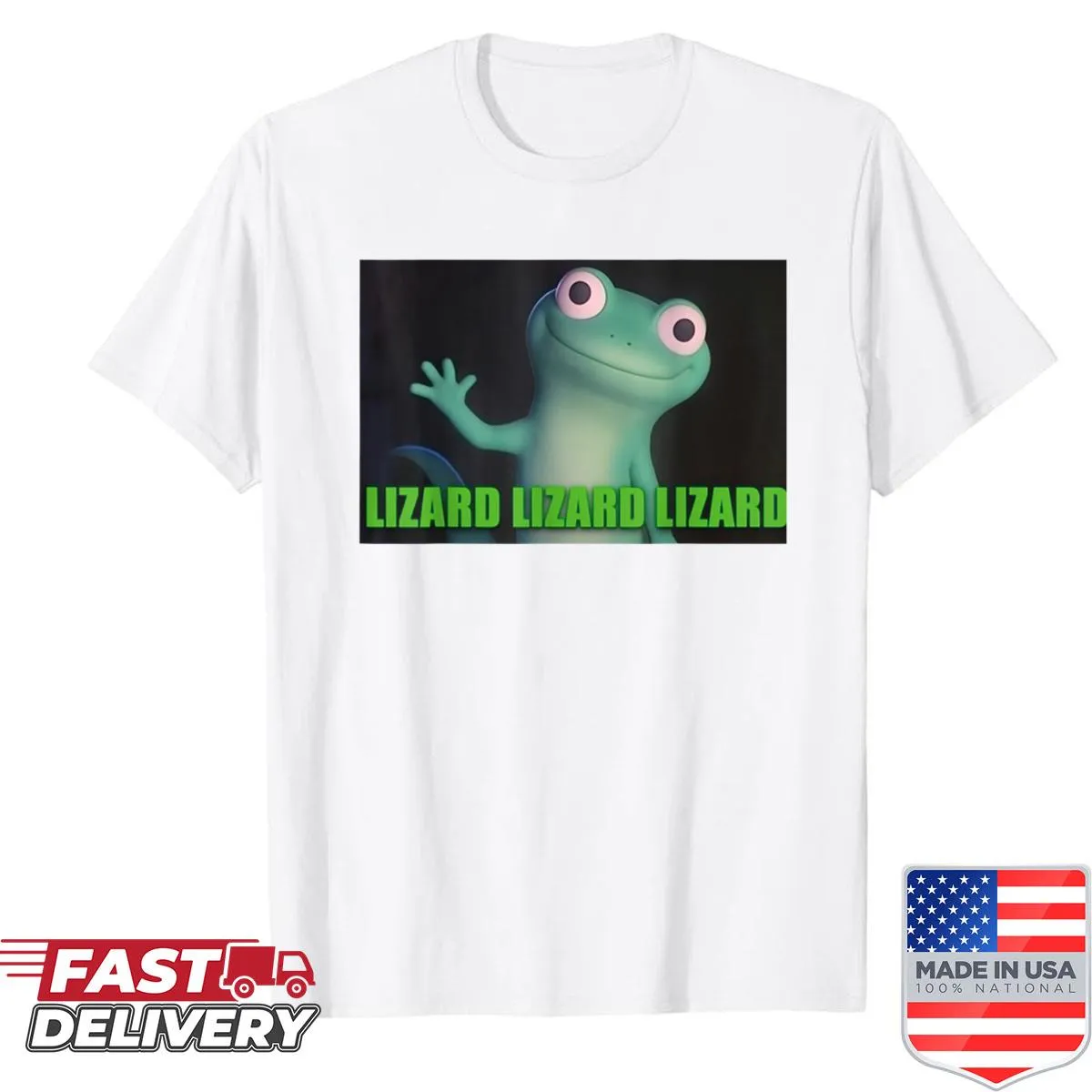 Whimsical lizard graphic with humorous elements for a fun vibe