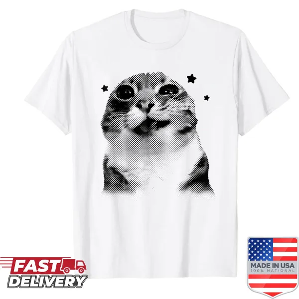Retro Y2K cat meme design on a funny t-shirt