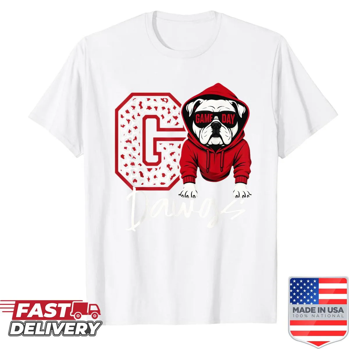 Retro 'Go Dawgs' graphic on a team spirit shirt