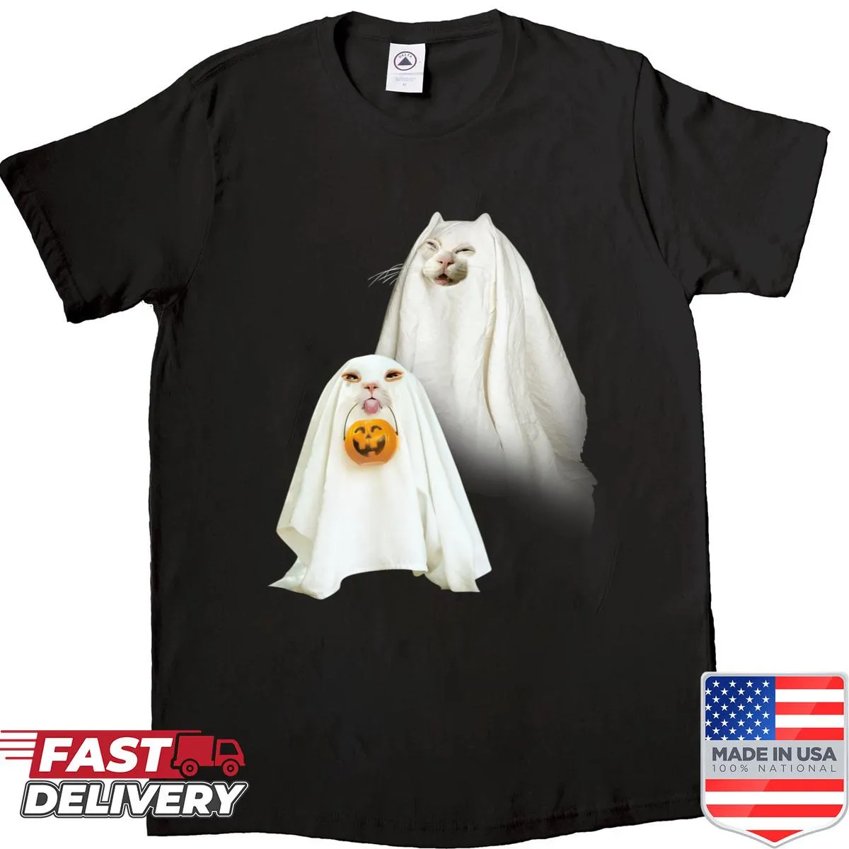 Funny ghost cat meme graphic t-shirt