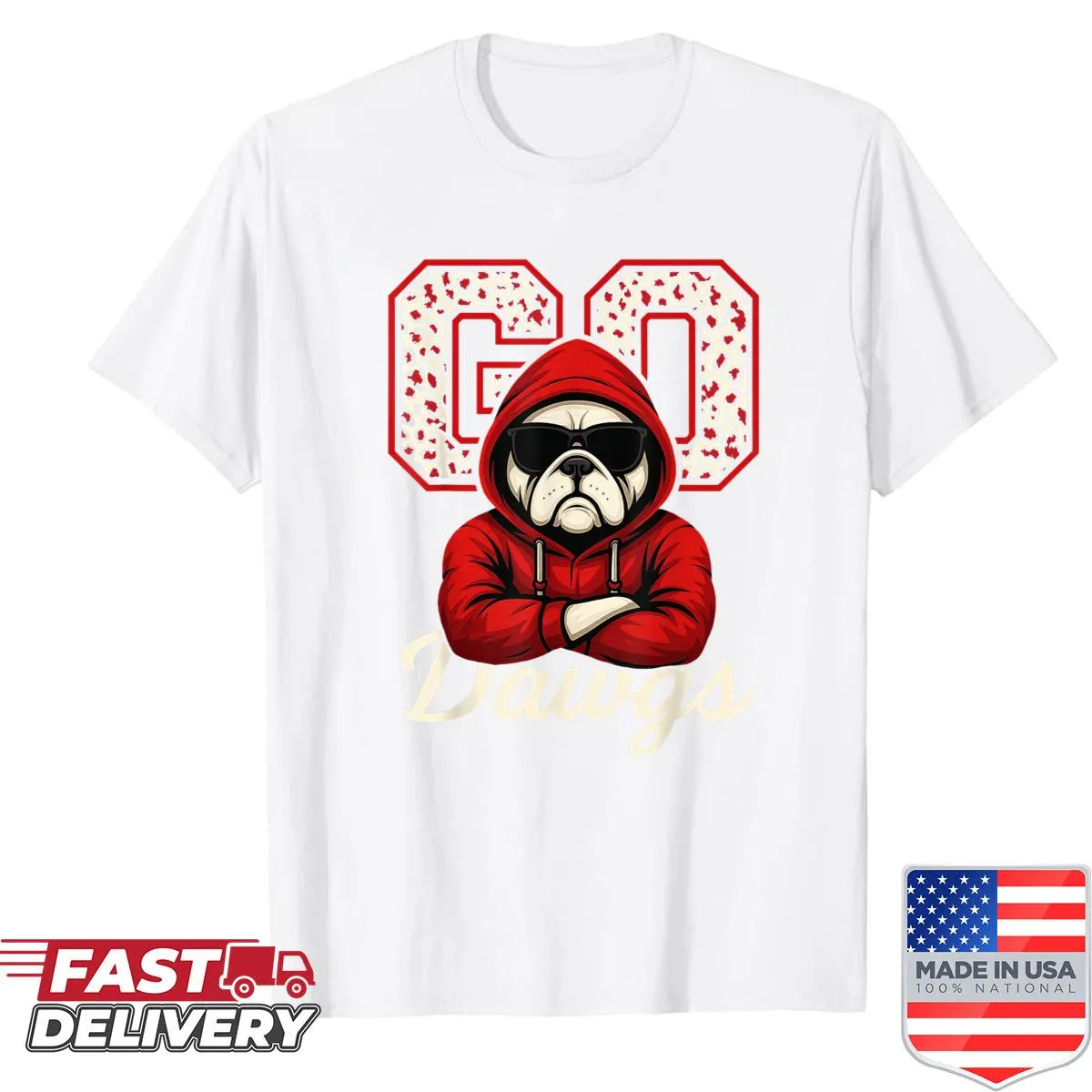 Illustrated Bulldogs graphic with bold text on a fan shirt