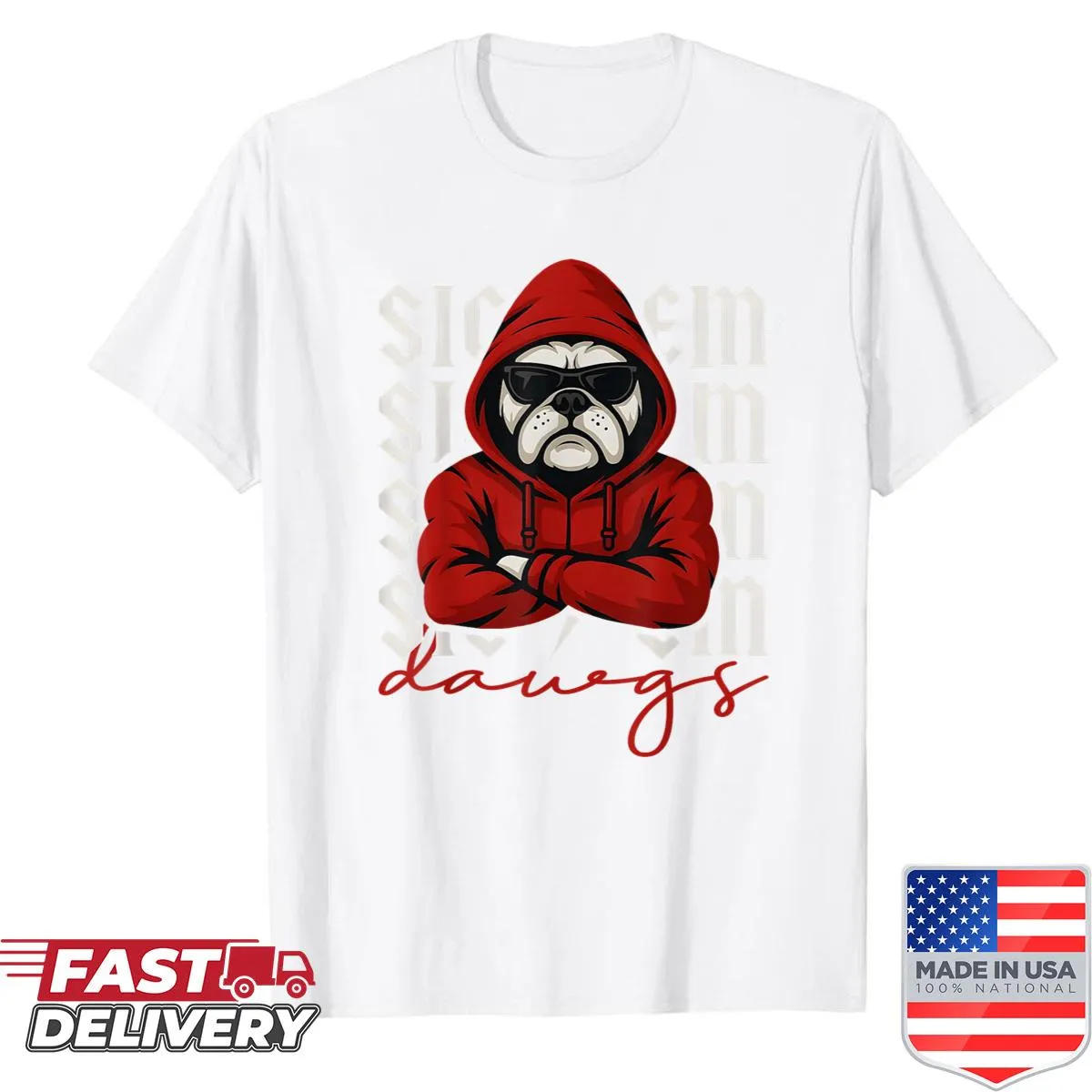 Vintage Bulldogs shirt with playful bulldog graphic for fans.