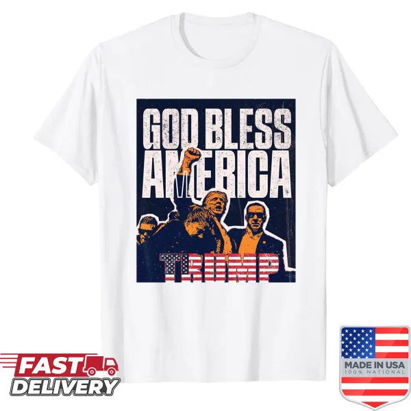 Patriotic oversized shirt with 'God Bless Merica Trump 2024' text