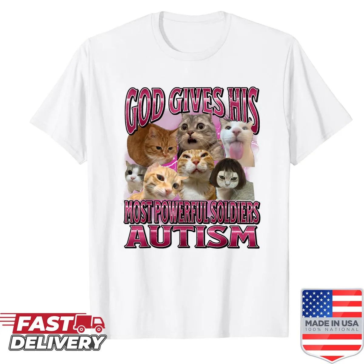 Cat meme with 'God Gives Autism To His Strongest Soldiers' text