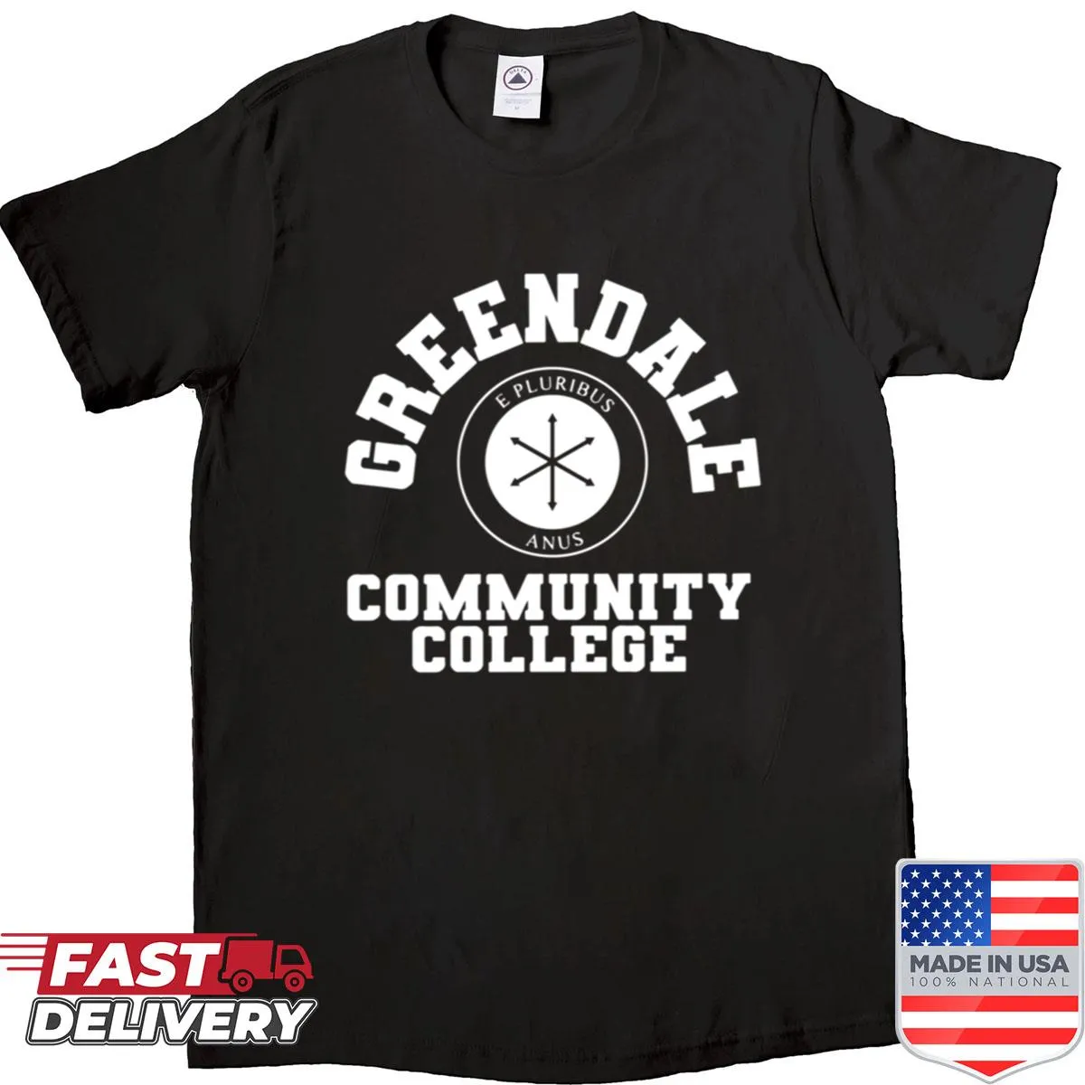 Collage T-shirt featuring iconic Greendale Community elements.