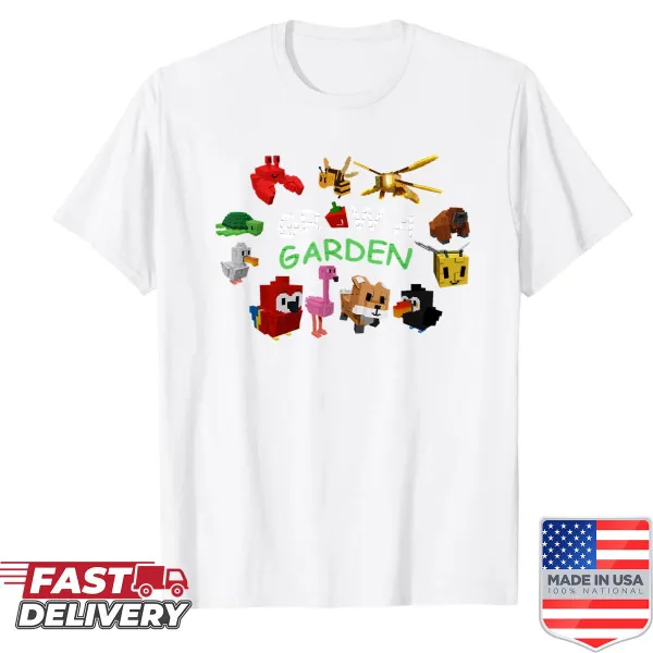 Playful kids shirt with gardening and gaming graphics