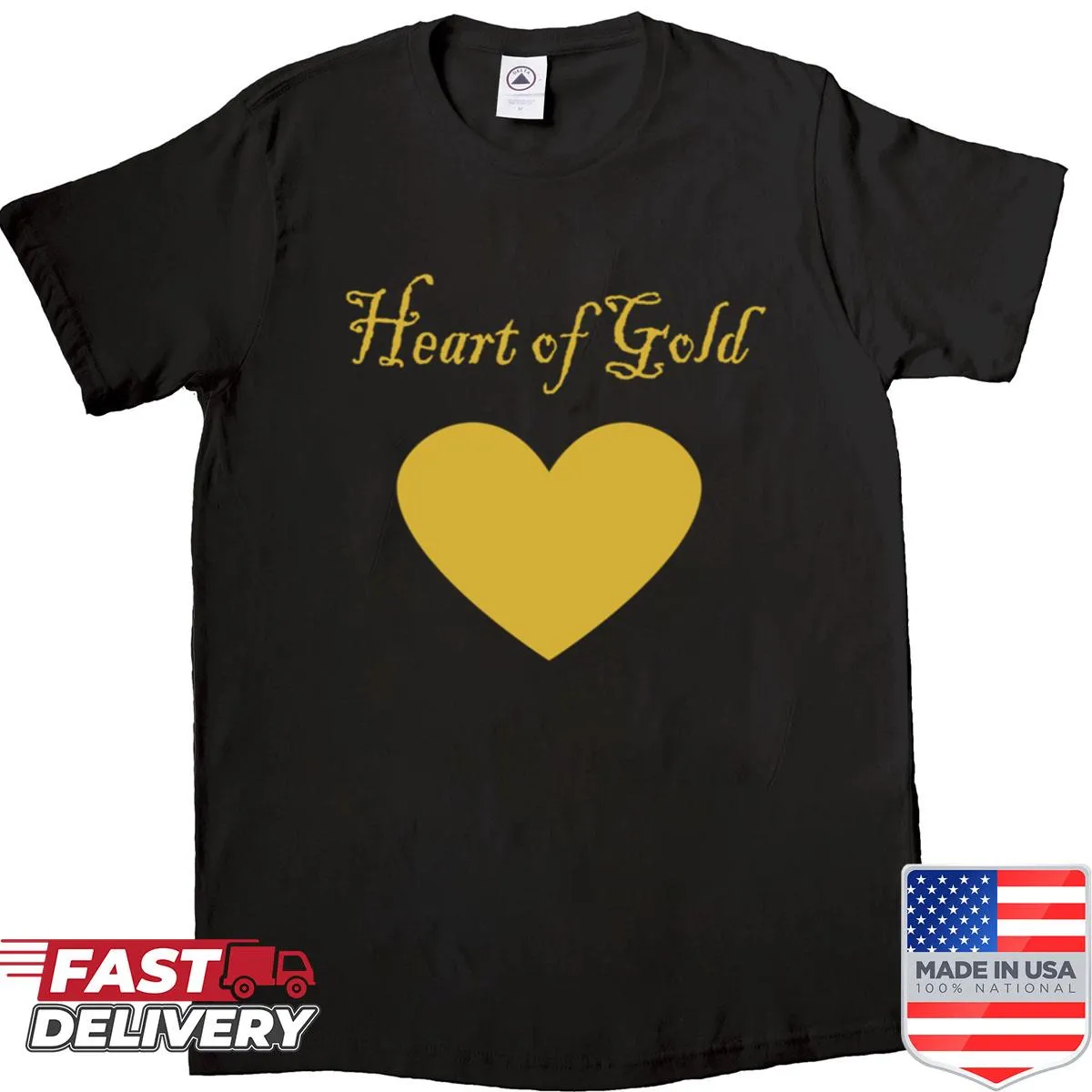 Shirt with the phrase 'Heart Of Gold' in an elegant design.