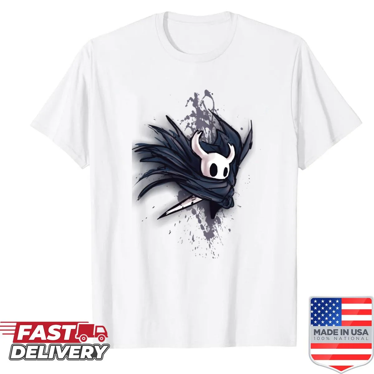 Hollow Knight shirt with the knight character and intricate design