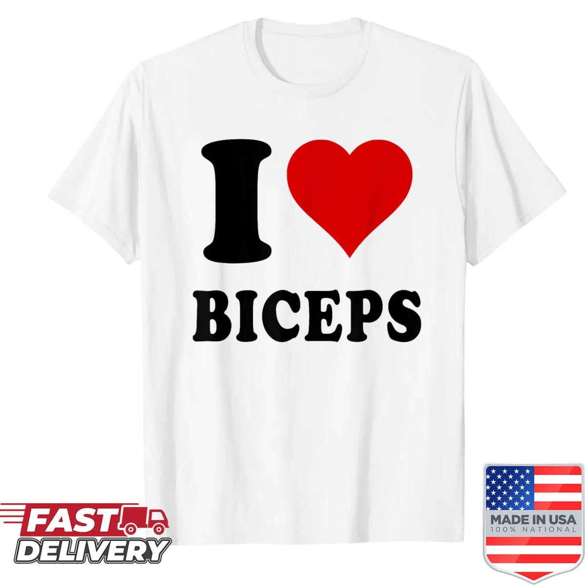 Fitness shirt with heart and biceps graphic and humorous text