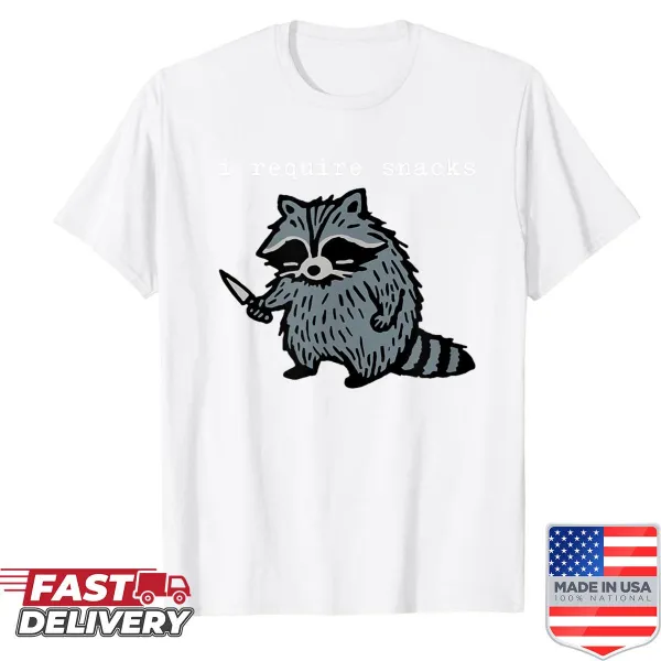 Raccoon graphic shirt emphasizing snack love
