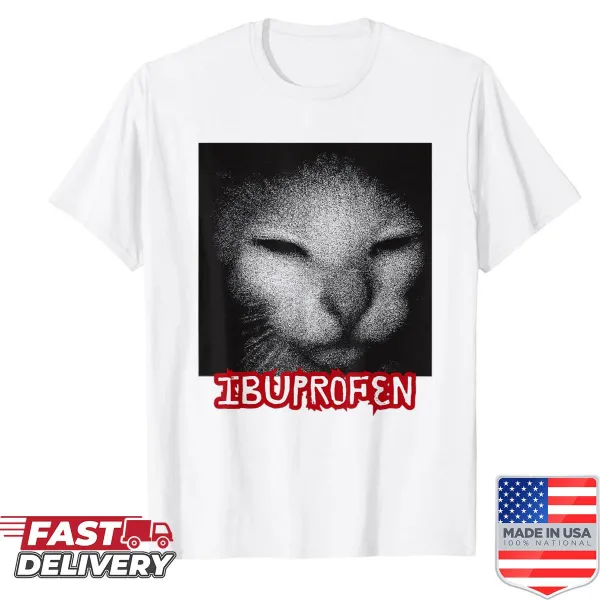 Vintage t-shirt featuring a funny cat meme about ibuprofen.