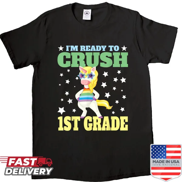 Back-to-school shirt for girls saying 'I'm Ready For First Grade'