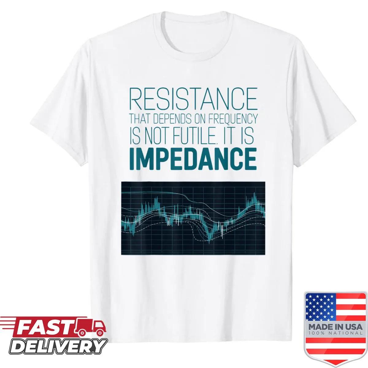 Engineering meme t-shirt featuring an impedance joke and Smith chart