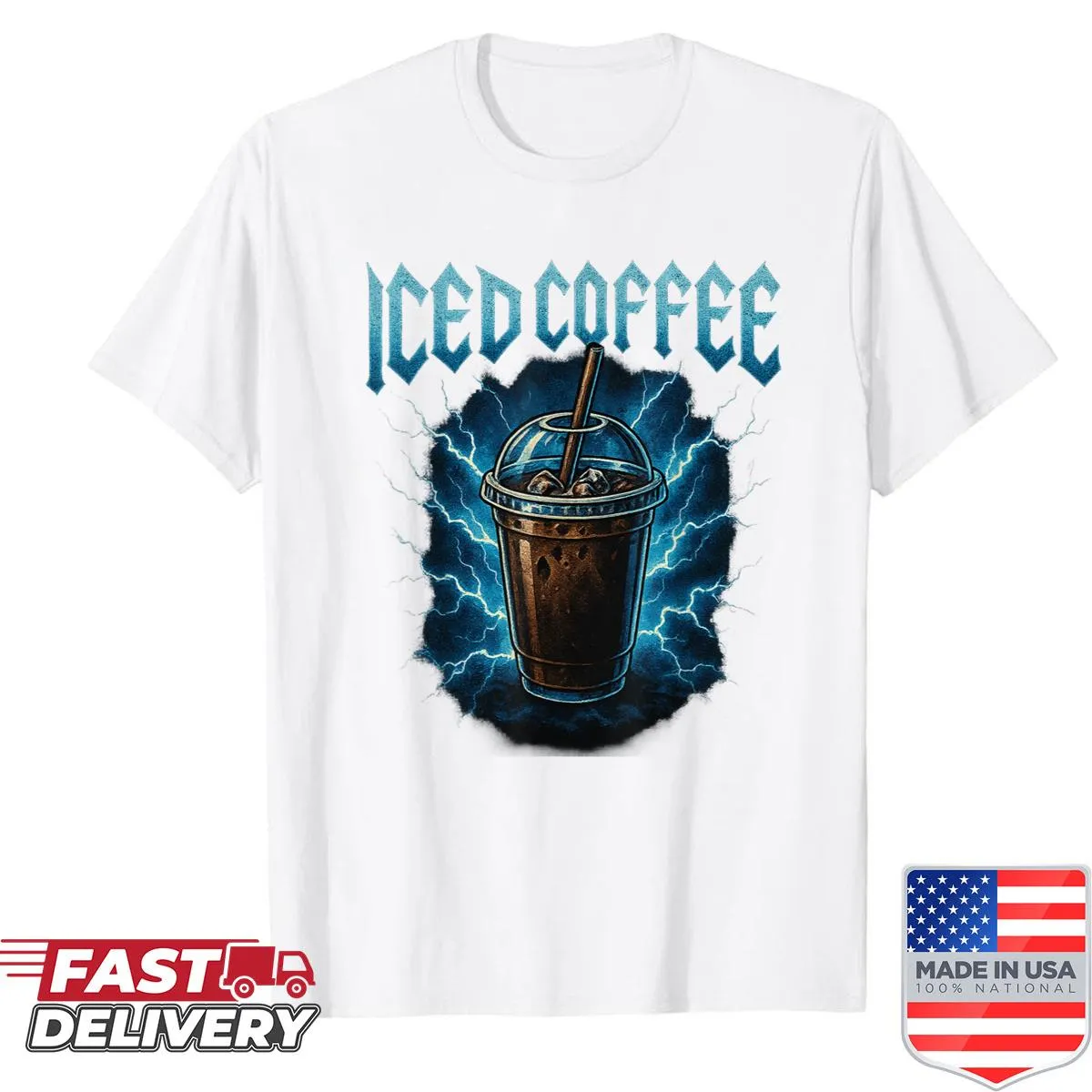 Funny iced coffee graphic t-shirt for coffee lovers