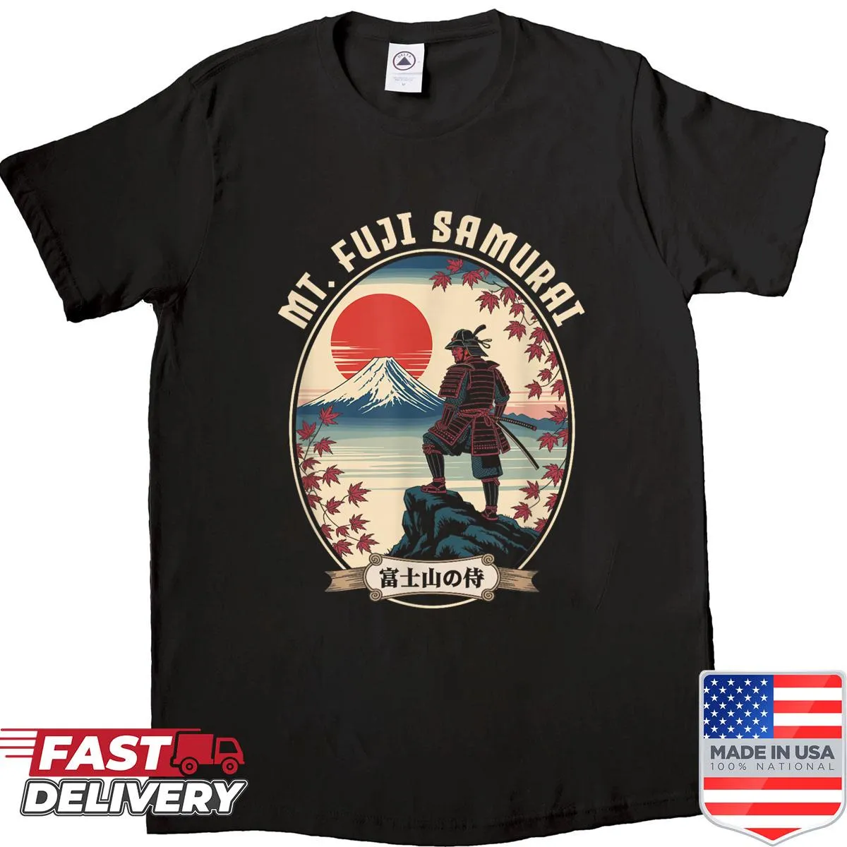 Japan themed shirt with Mt. Fuji and samurai design