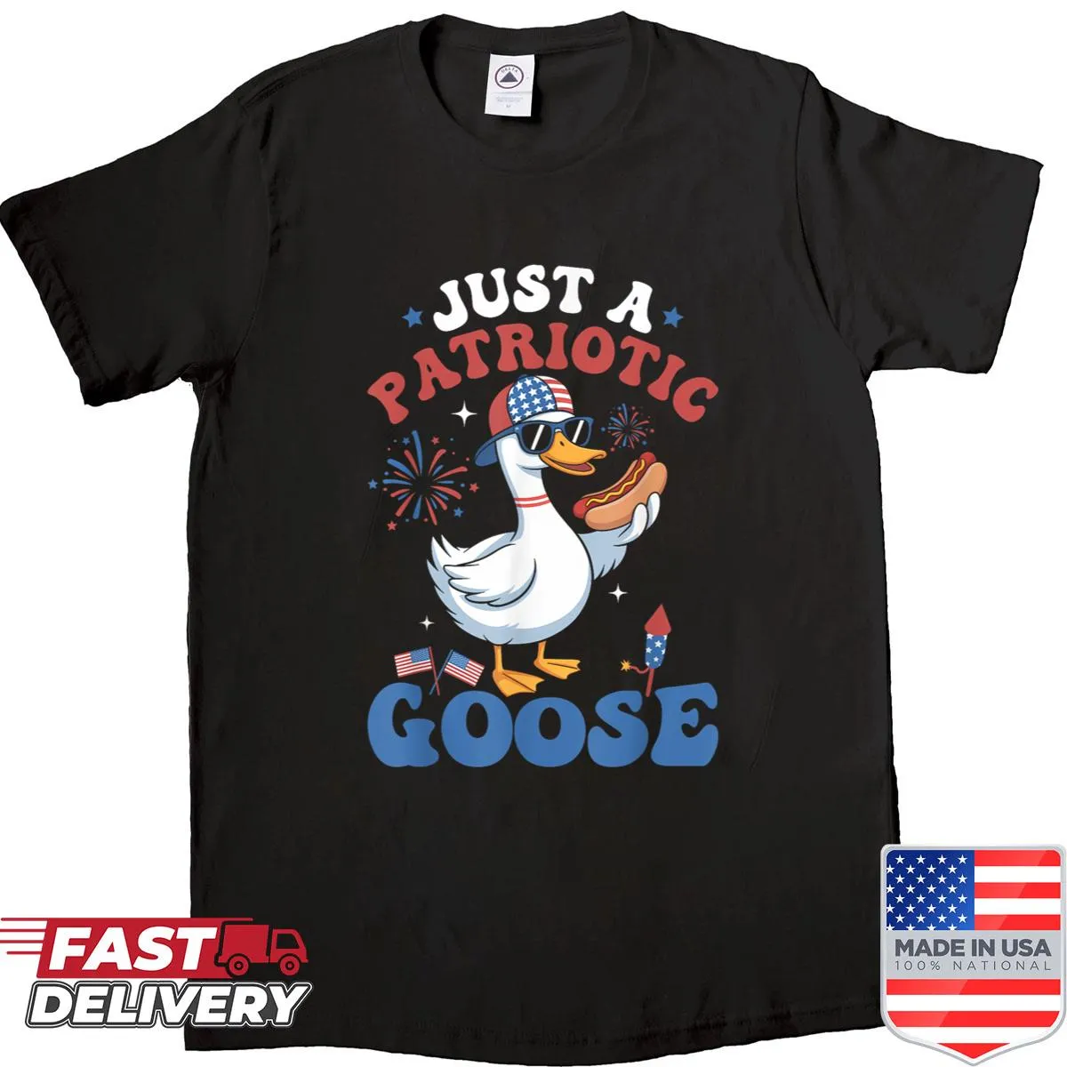 Funny patriotic goose t-shirt with American flag design