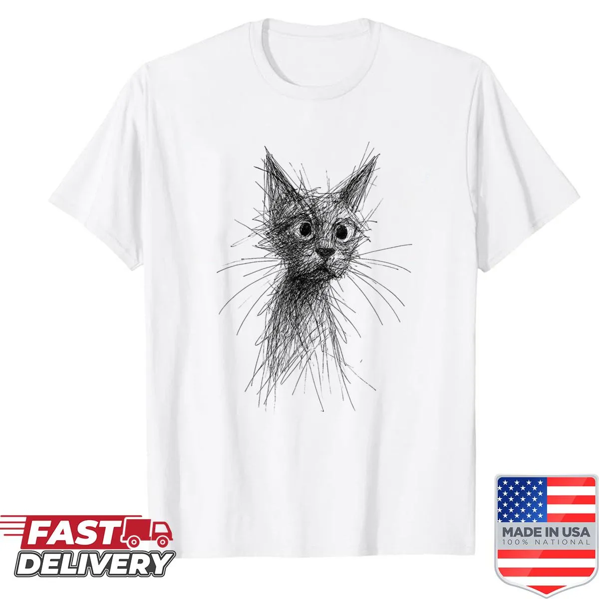 Shirt with abstract scribble art design of a cute kitten