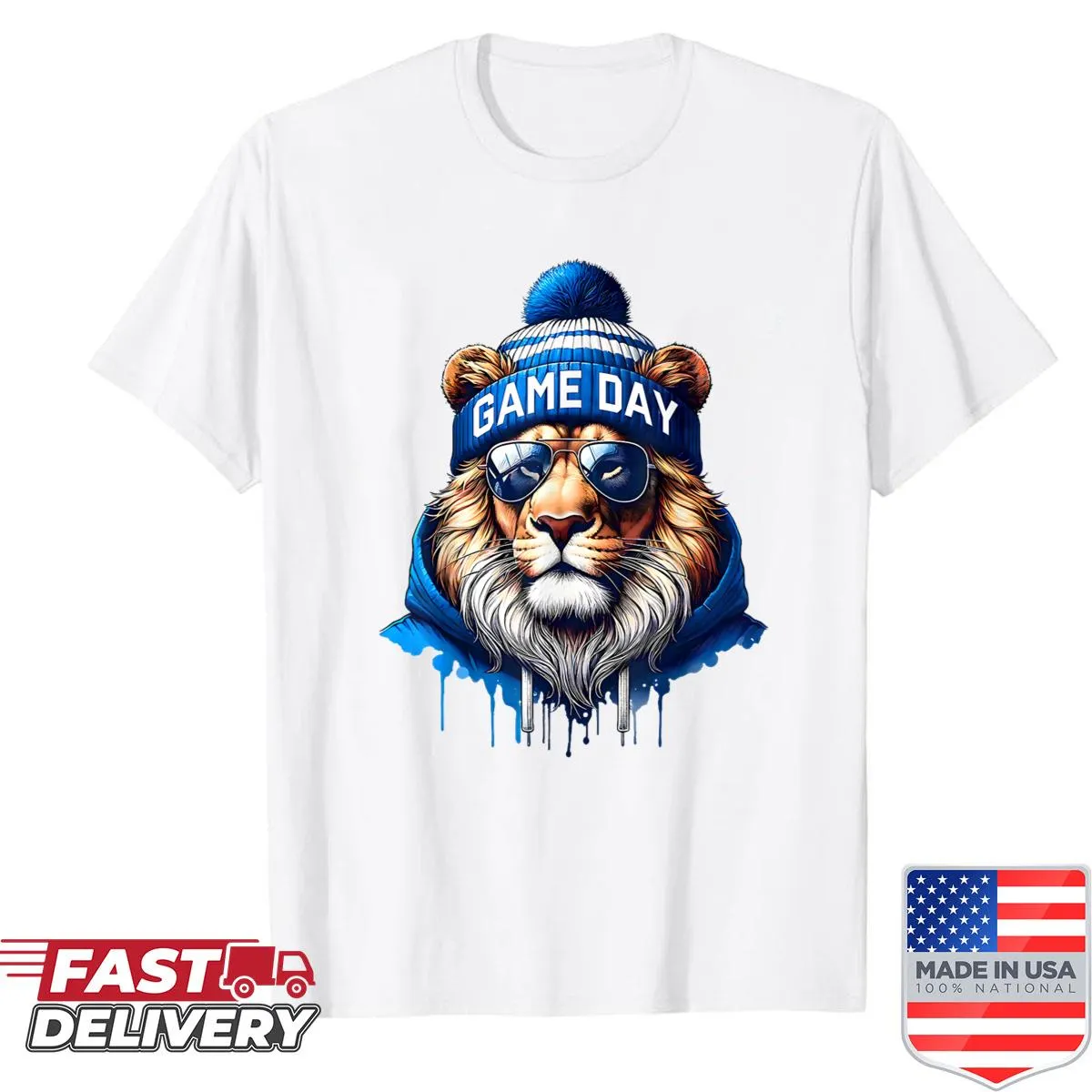 Lion illustration for game day on a T-shirt