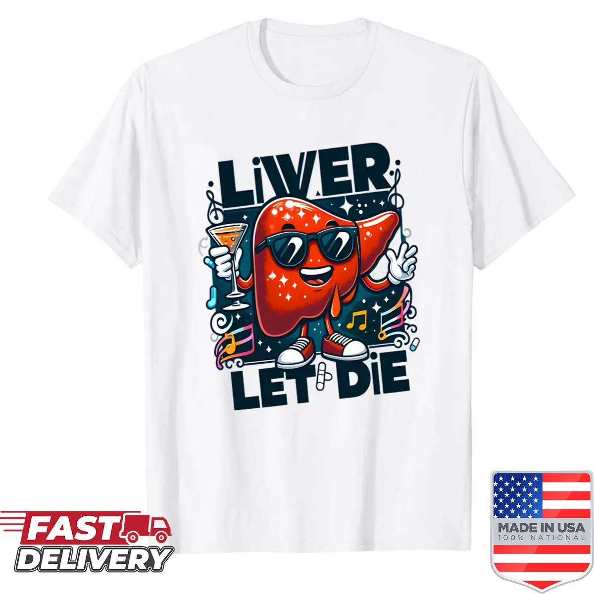 Funny T-shirt featuring liver-related puns