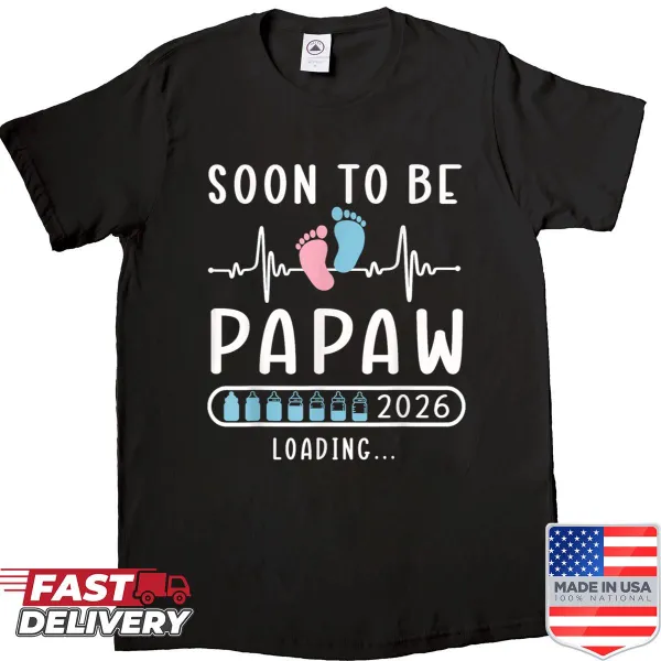 Loading graphic with text promoting new Papaw status on a shirt