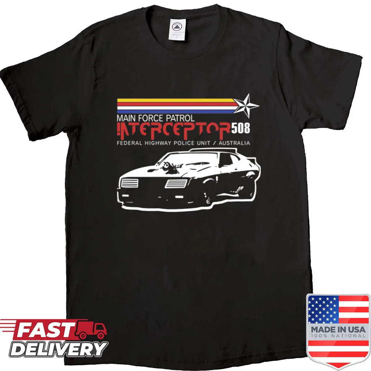 Mad Max Interceptor graphic on T-shirt