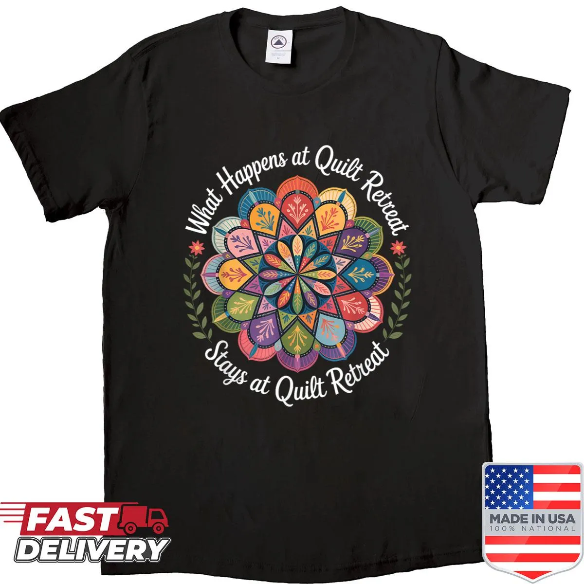 Beautiful mandala design shirt for quilting fans and retreats.