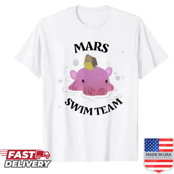 Whimsical hippo on Mars graphic T-shirt with playful illustration