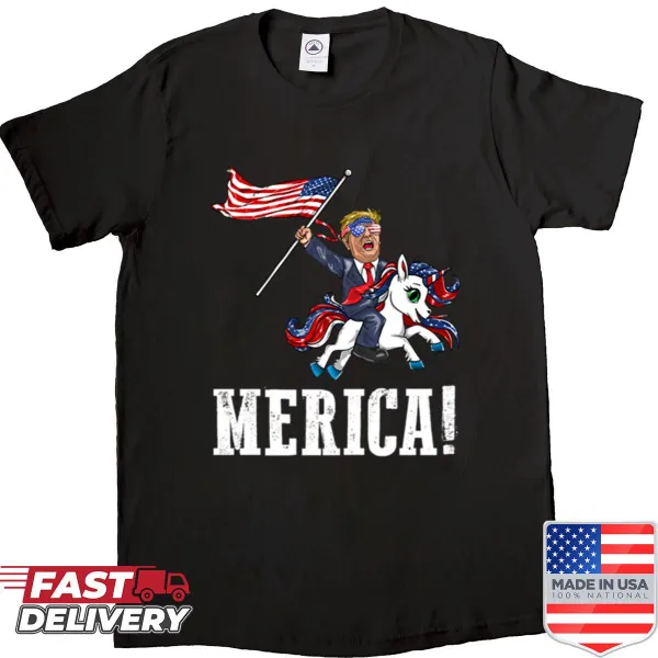 Illustration of a unicorn with the American flag on a fitted shirt