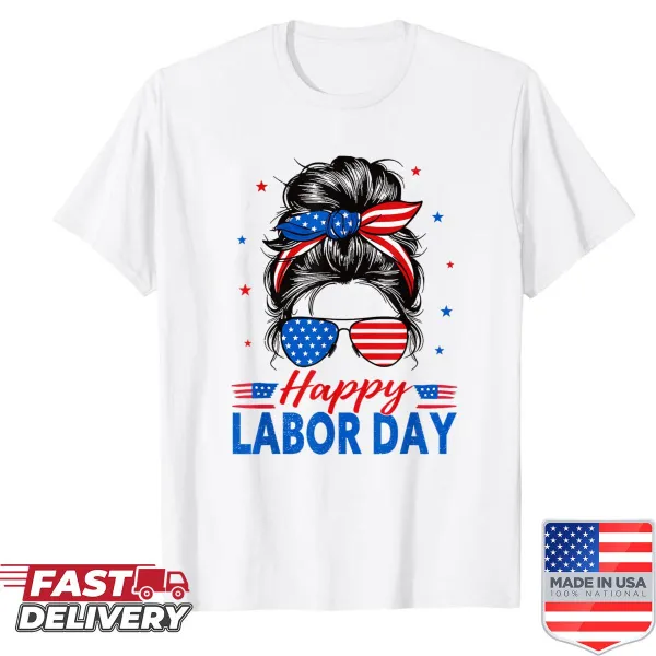 Typographic design of a messy bun with an American flag