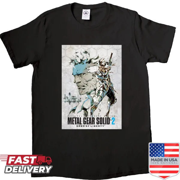 Graphic inspired by the Metal Gear Solid 2 poster on a T-shirt