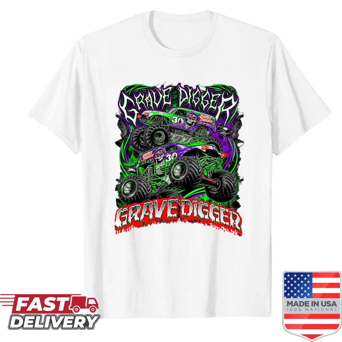 Artistic Grave Digger shirt for monster truck fans
