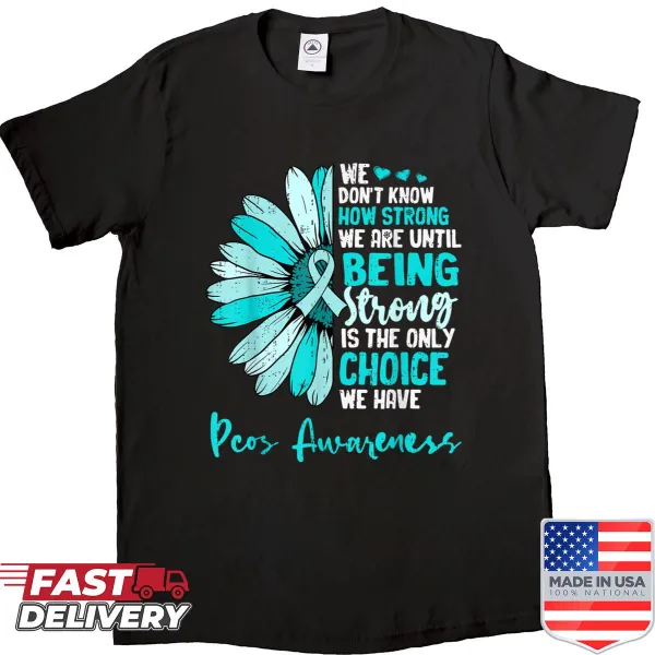 Sunflower ribbon graphic shirt supporting PCOS awareness and motivation.