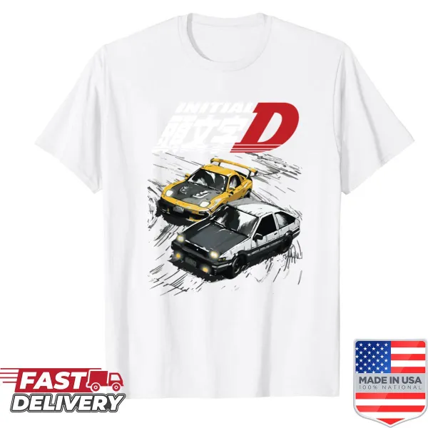 Drift racing t-shirt featuring AE86 and FD RX-7 cars