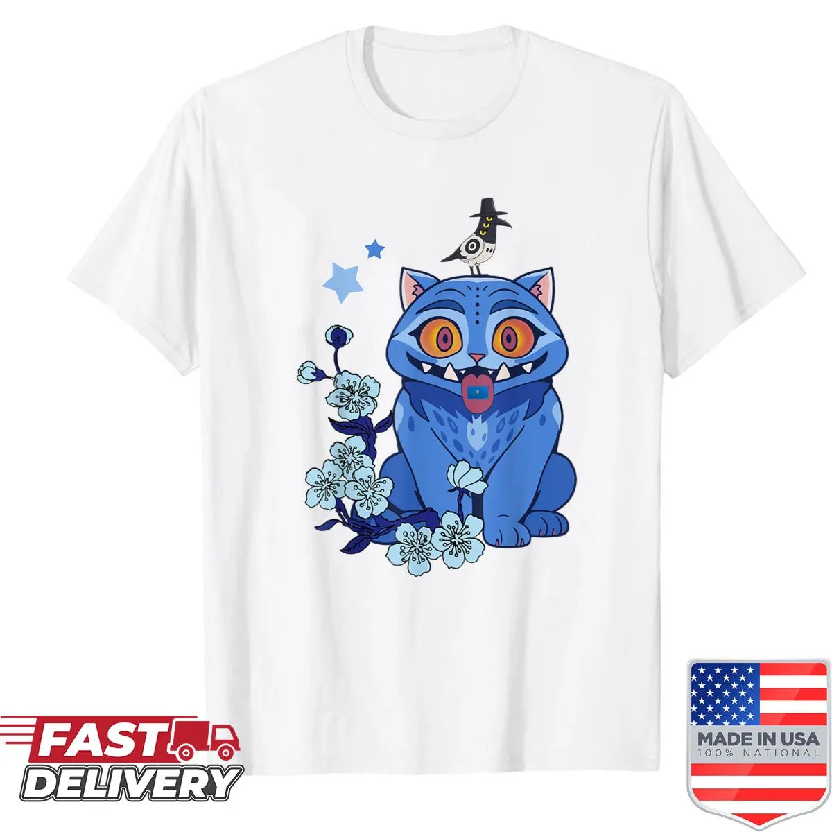 Cute blue tiger and flowers shirt for kids