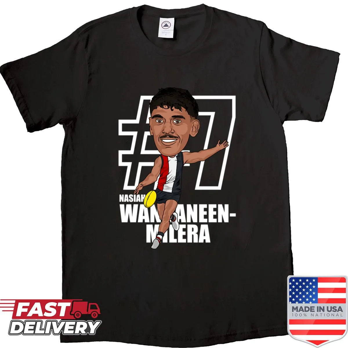 Shirt featuring the number 7 in honor of Nasiah Wanganeen-milera