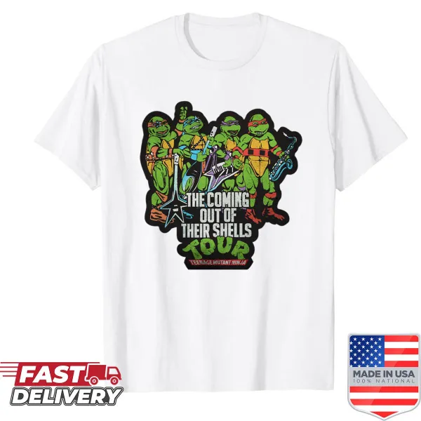 Vintage-style shirt featuring Ninja Turtles tour design