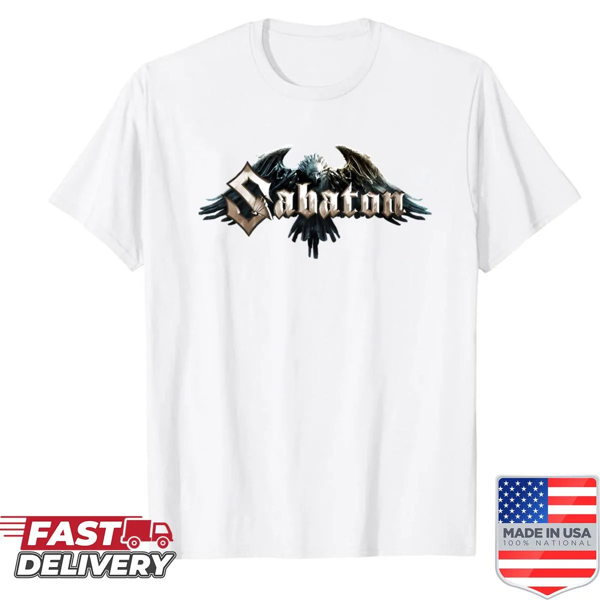 Official Sabaton band shirt featuring their logo in bold design