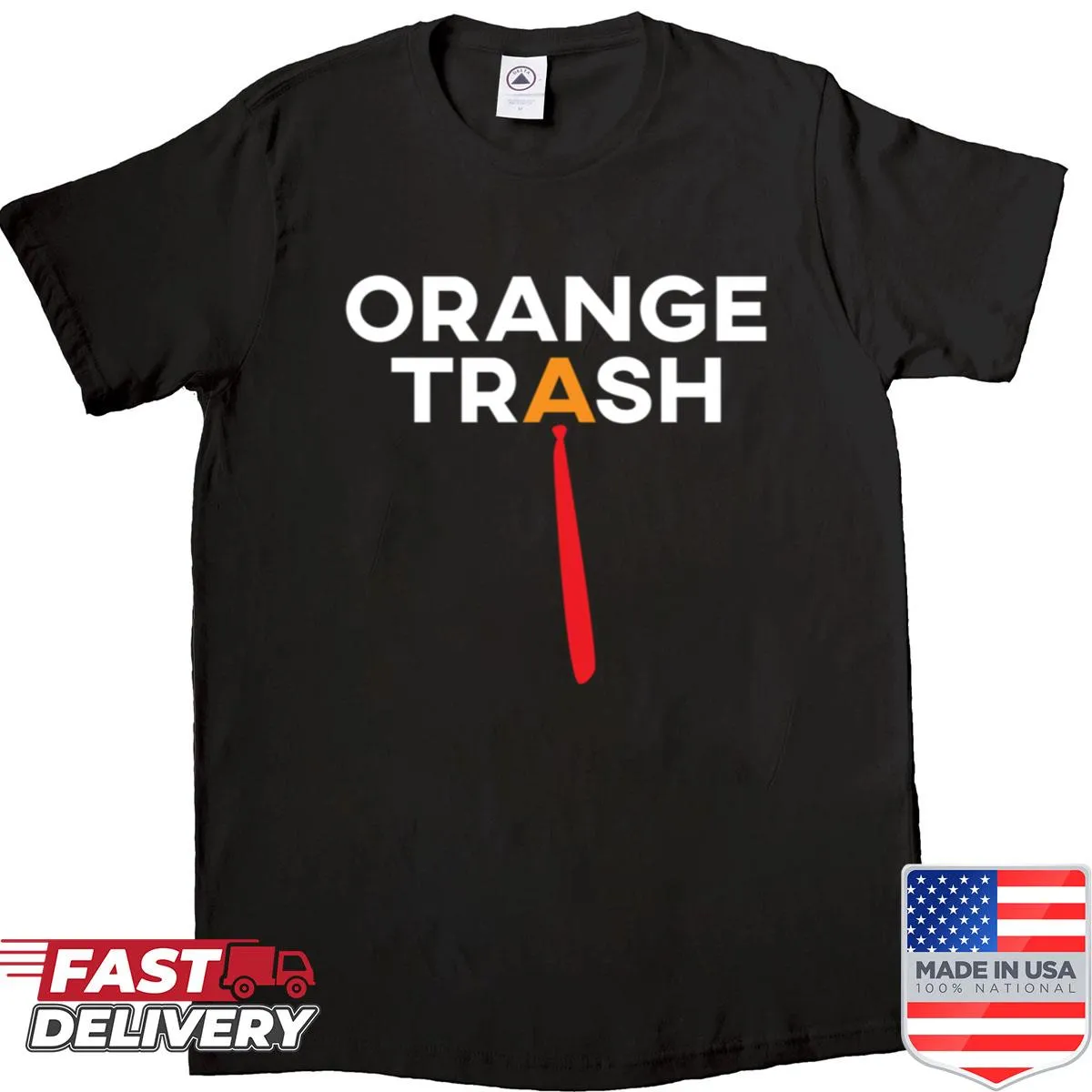 Bold typography T-shirt with ‘Orange Trash’ message