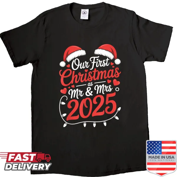 Matching shirts for couples celebrating their first Christmas