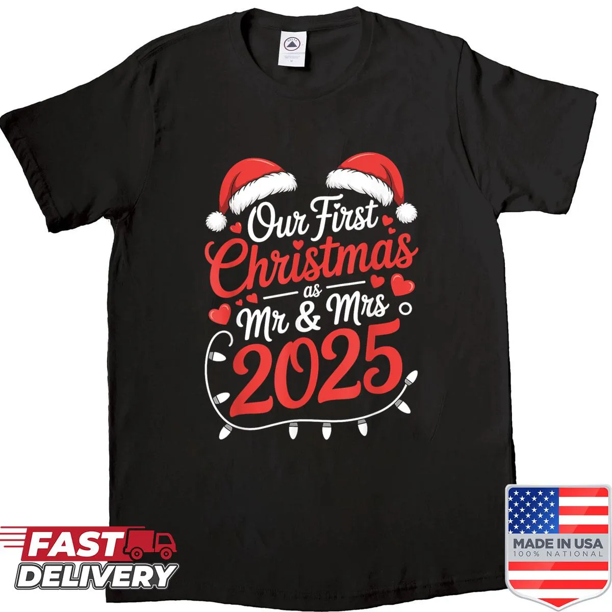 Matching shirts for couples celebrating their first Christmas