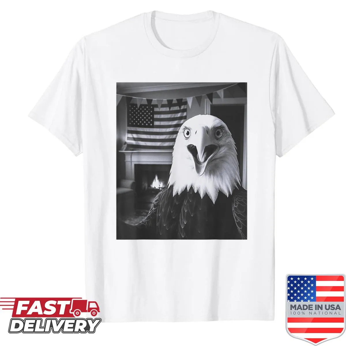 Funny Bald Eagle graphic shirt with USA flag