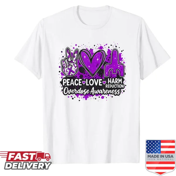 Illustrative shirt promoting peace and overdose awareness