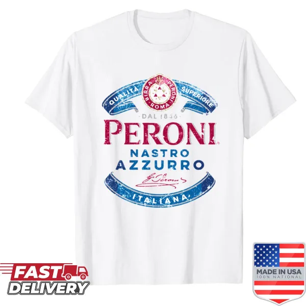 T-shirt featuring the Peroni Nastro Azzurro logo for beer lovers