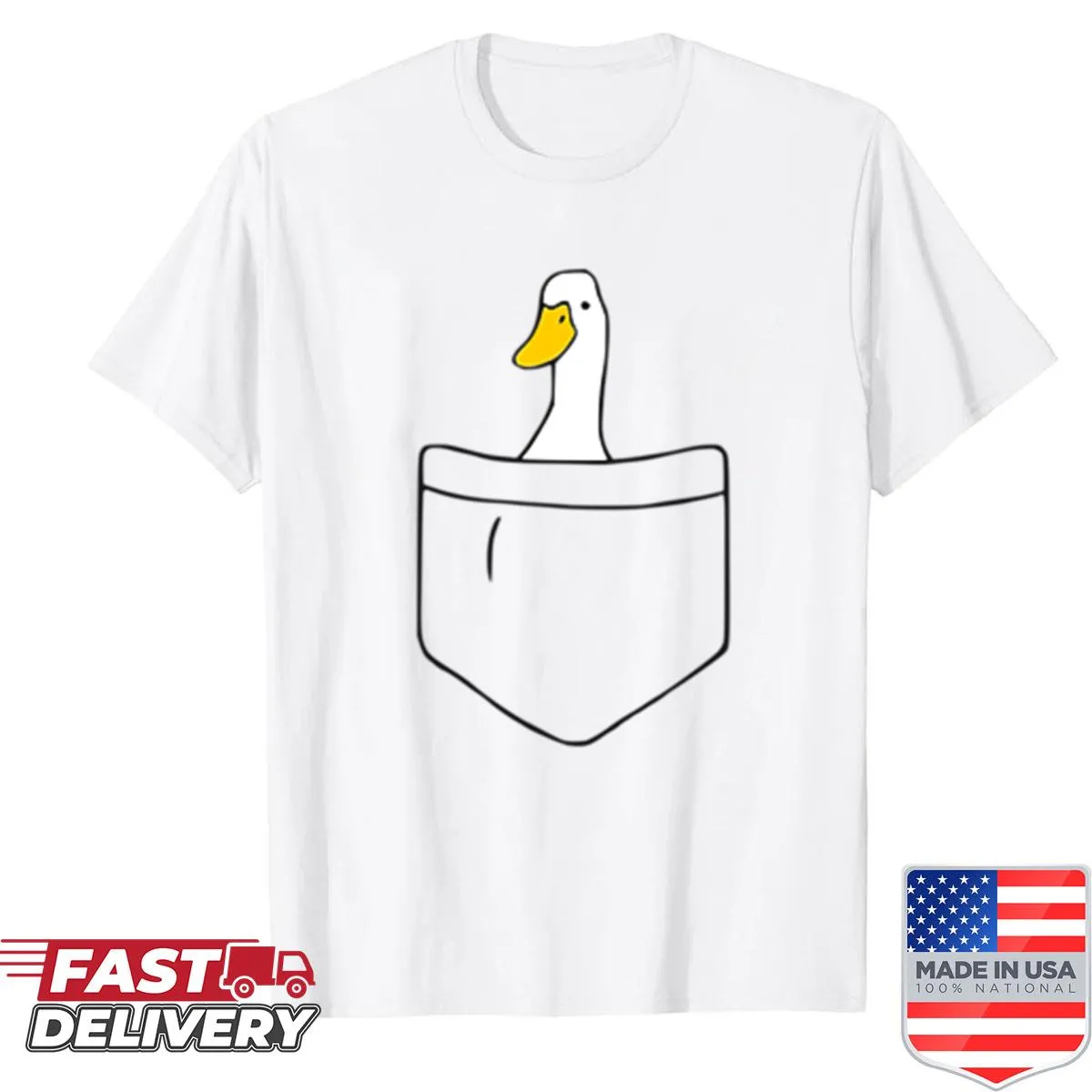 Pocket illustration with a cute duck graphic on a shirt