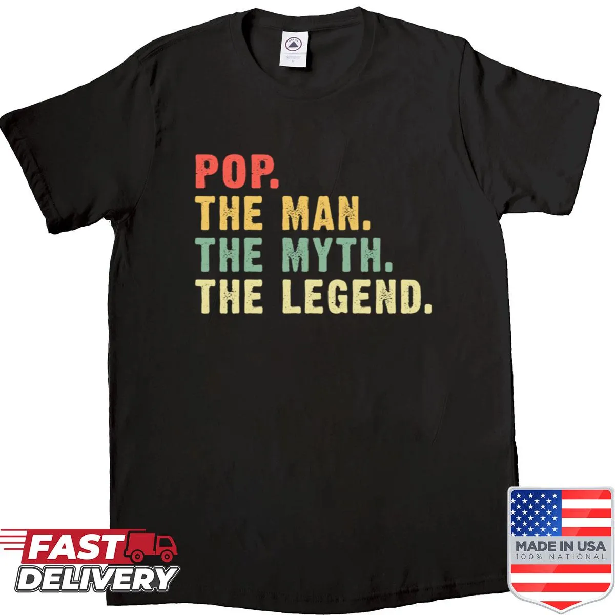 Funny typography shirt for dads with 'Man Myth Legend' text