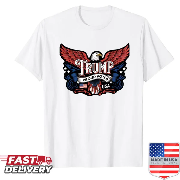 Shirt displaying Proud Trump Voter in bold lettering