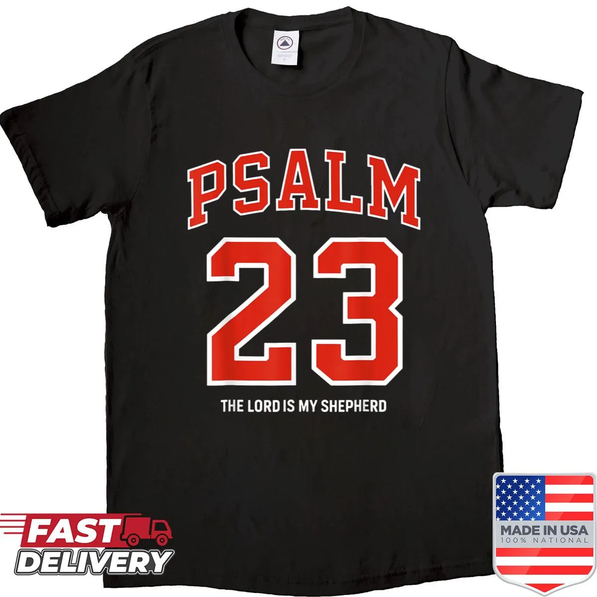 Psalm 23 text 'The Lord Is My Shepherd' on shirt for football season