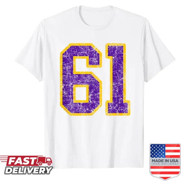 Vintage-style jersey shirt featuring distressed number 61