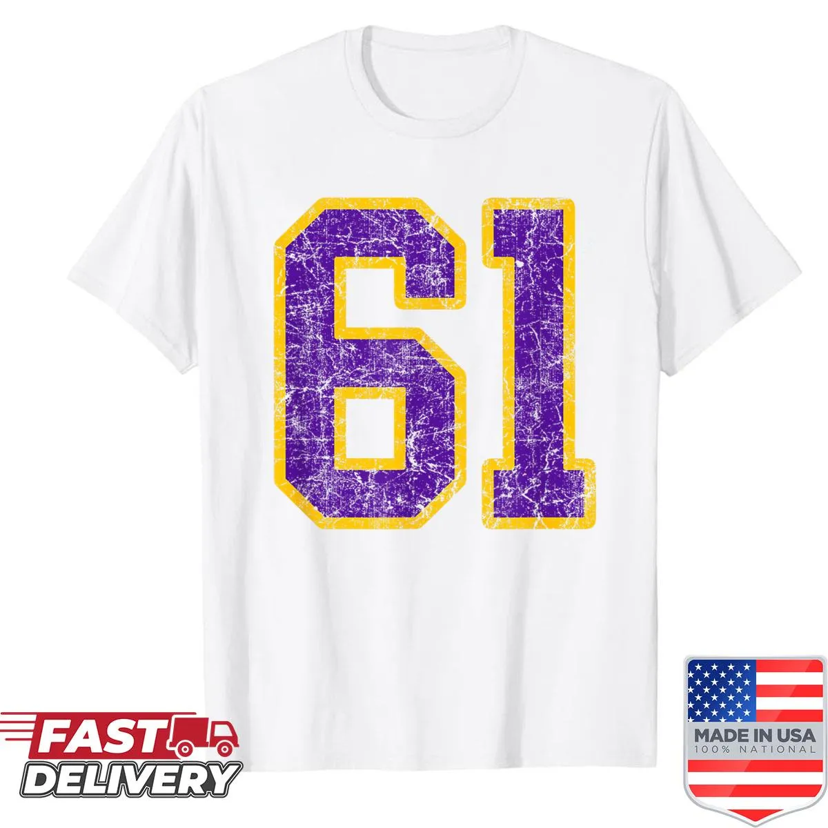 Vintage-style jersey shirt featuring distressed number 61
